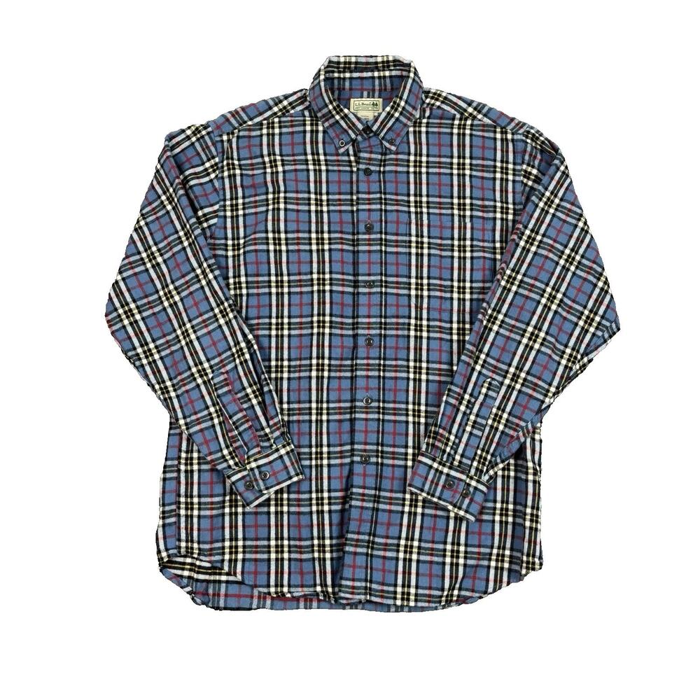 Vintage LL Bean Flannel Shirt Mens M Reg Plaid Scottish Tartan Blue Outdoor Work